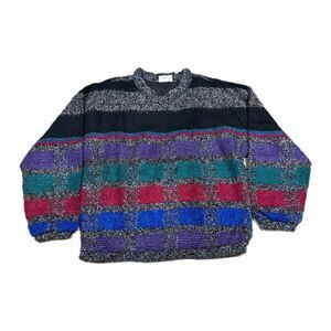 Vintage Allen Wah Sweater Mens M Striped 90s 80s‎ Wool Blend Pullover Crewneck